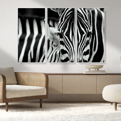 43631-MGV-FC-48X32-3P_White-Black and White Zebra Wall Art – Modern Animal Print Canvas Artwork for Living Room, Bedroom, or Office Decor