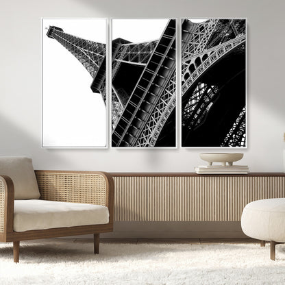 89033-MGV-FC-48X32-3P_White-Eiffel Tower Wall Art – Dramatic Black and White Architectural Canvas Print, Modern Paris Decor for Office, Living Room or