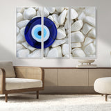 48883-MGV-CV-36X24-Evil Eye Wall Art – Deep Blue Symbol of Presence and Calm on White Stones, Subtle Spiritual Decor for Entryway, Studio, Office or