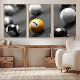 52108-MGV-CV-36X24-Precision Pool Table Wall Art – Close Up Yellow 1 Ball Canvas Print, Hand-Played Billiards Game Decor for Office, Game Room, or