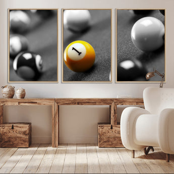 52108-MGV-CV-36X24-Precision Pool Table Wall Art – Close Up Yellow 1 Ball Canvas Print, Hand-Played Billiards Game Decor for Office, Game Room, or