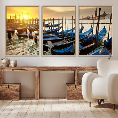 25872-MGV-CV-36X24-Venetian Gondola Dock Wall Art – Serene Sunset Canal Canvas Print, Tranquil Water Travel Decor for Office, Living Room, or Man