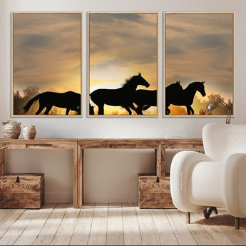 16620-MGV-CV-36X24-Sunset Stallions Wall Art – Silhouetted Horses Running Canvas Print, Nature’s Rhythm, Perfect for Living Room, Office, or Man Cave