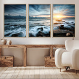 33428-MGV-FC-60X30-3P_Natural-Ocean Sunrise Wall Art – Serene Seascape Canvas Print, Coastal Home or Office Decor, Perfect for Living Room, Bedroom, or Study