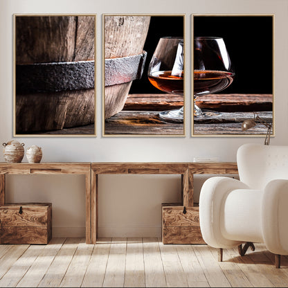 50839-MGV-CV-36X24-Barrel & Brandy Wall Art – Rustic Whiskey Barrel and Brandy Glass Canvas Print, Elegant Home Bar or Lounge Decor for Office, Man