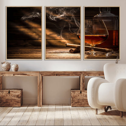 92305-MGV-CV-36X24-Whiskey & Cigar Wall Art – Moody Whiskey and Cigar Canvas Print, Sophisticated Bar or Home Lounge Decor for Office, Man Cave or