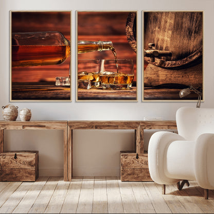 52458-MGV-CV-36X24-Whiskey Pour Wall Art – Elegant Whiskey Bottle Pouring into Glasses Canvas Print, Refined Bar or Lounge Decor for Home, Office, or