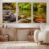 98096-MGV-CV-36X24-Serene River Waterfall Nature Photo – Calm Clear Water, Vibrant Green Forest and Smooth Stones Landscape Wall Art for Home or