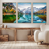 10402-MGV-CV-36X24-Snowy Mountain Lake Wall Art – Autumn Landscape Canvas Print with Reflection, Nature Decor for Living Room, Office, Bedroom or