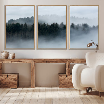 42596-MGV-CV-36X24-Misty Forest Wall Art – Atmospheric Pine Trees Canvas Print, Nature Landscape Decor for Living Room, Bedroom, Office, or Cabin