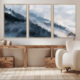 85737-MGV-CV-36X24-Misty Mountain Wall Art – Atmospheric Pine Forest Canvas Print with Fog and Mist, Calm Nature Decor for Living Room, Bedroom,