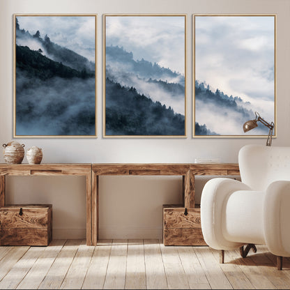 85737-MGV-CV-36X24-Misty Mountain Wall Art – Atmospheric Pine Forest Canvas Print with Fog and Mist, Calm Nature Decor for Living Room, Bedroom,