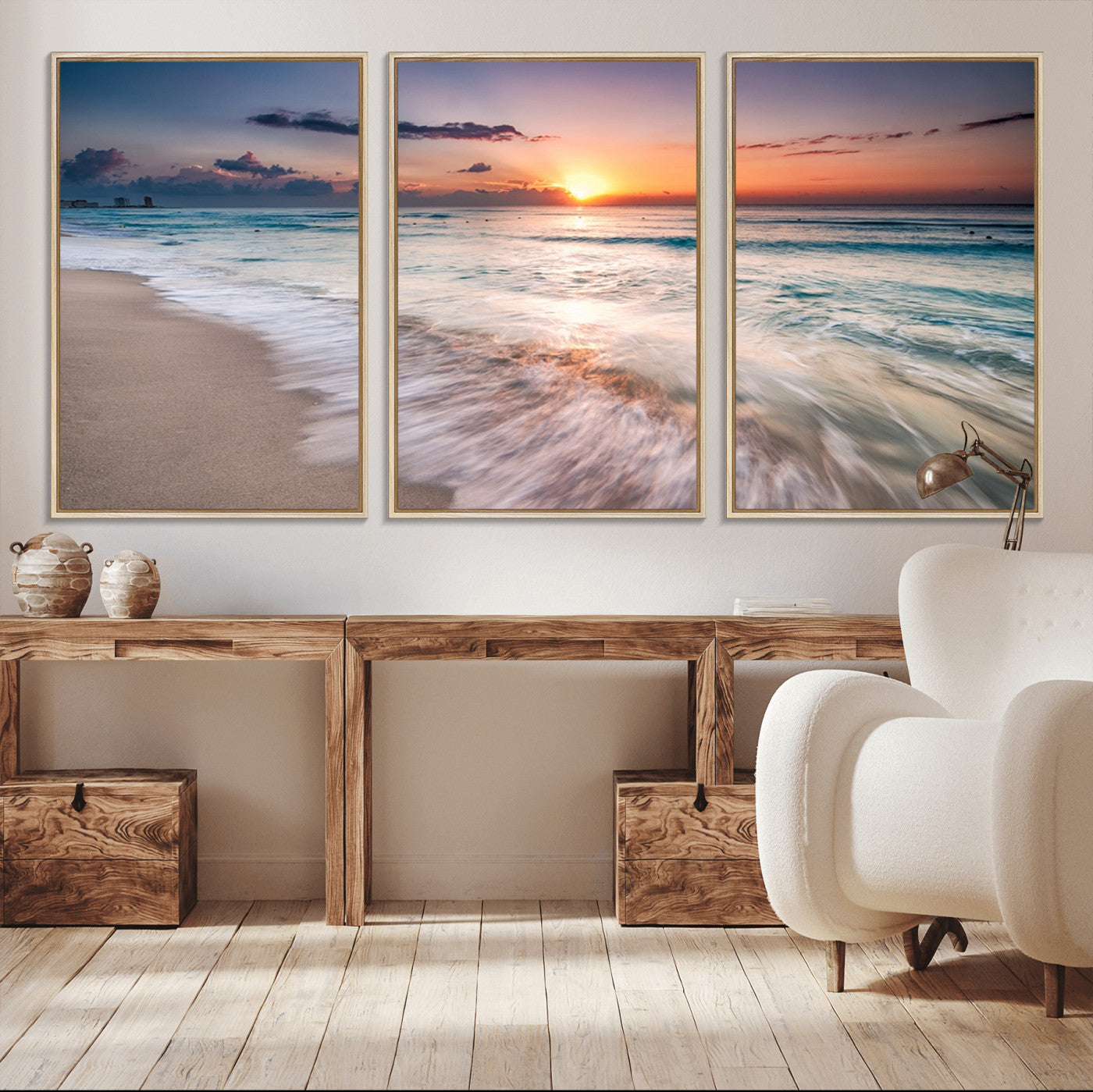 71849-MGV-CV-36X24-Sunrise Ocean Beach Wall Art – Serene Seascape Canvas Print with Gentle Waves, Coastal Nature Decor for Bedroom, Living Room or