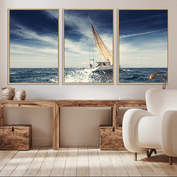 75430-MGV-CV-36X24-Sailing Boat Wall Art – Dynamic Ocean Yacht Canvas Print, Nautical Decor for Living Room, Office, Beach House or Cabin
