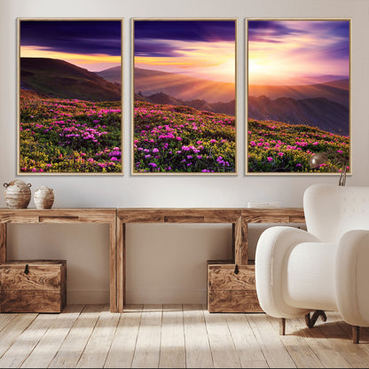 49741-MGV-CV-36X24-Mountain Sunrise Wall Art – Vibrant Floral Landscape Canvas Print, Nature Home Decor for Living Room, Bedroom Office or Cabin
