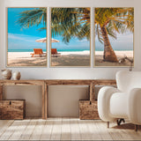 69754-MGV-CV-36X24-Tropical Beach Wall Art – Relaxing Palm Tree and Lounge Chairs Canvas Print, Serene Coastal Decor for Living Room, Bedroom, Office