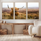 79391-MGV-CV-36X24-Majestic Highland Cow in Misty Scottish Moorland – Rustic Natural Charm, Perfect for Unique Home or Office Decor