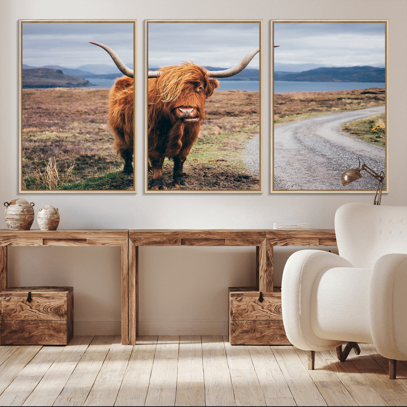 56121-MGV-CV-36X24-Rustic Highland Cow Wall Art – Panoramic Nature Canvas Print, Perfect Decor for Home, Office, Living Room or Man Cave