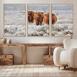 10396-MGV-CV-36X24-Highland Cattle Wall Art – Rustic Winter Landscape Canvas Print, Farmhouse Decor for Living Room, Office, Cabin or Country Home