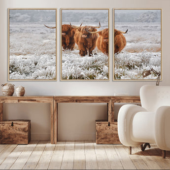 10396-MGV-CV-36X24-Highland Cattle Wall Art – Rustic Winter Landscape Canvas Print, Farmhouse Decor for Living Room, Office, Cabin or Country Home