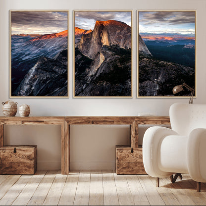 31332-MGV-FC-60X30-3P_Natural-Mountain Landscape Wall Art – Majestic Sunset Rock Formation Canvas Print, Nature Scenic Decor for Living Room, Office, Cabin or