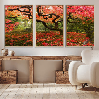 73343-MGV-CV-36X24-Autumn Maple Wall Art – Panoramic Vibrant Red Maple Tree Canvas Print, Seasonal Nature Decor for Office, Living Room or Garden