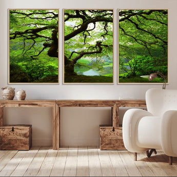 18094-MGV-CV-36X24-Emerald Canopy Wall Art – Panoramic Lush Green Tree Canvas Print, Serene Nature Decor for Office, Living Room or Meditation Space
