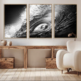 22702-MGV-CV-36X24-Black and White Ocean Wave Wall Art – Powerful Surf Curl Photography Canvas Print, Modern Coastal Decor for Living Room, Office or