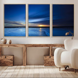 65405-MGV-CV-36X24-Blue Sunrise Seascape Wall Art – Tranquil Ocean Horizon Canvas Print with Golden Sunlight and Deep Sky, Coastal Landscape Decor