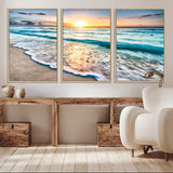 27815-MGV-CV-36X24-Ocean Sunrise Beach Wall Art – Serene Coastal Canvas Print with Waves and Golden Morning Light, Relaxing Seascape Decor for