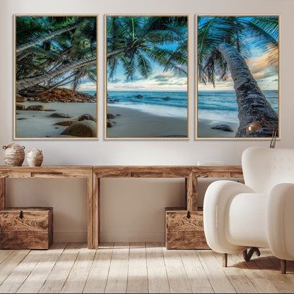 39679-MGV-CV-36X24-Tropical Palm Beach Wall Art – Serene Ocean Canvas Print with Palm Trees and Rocks, Coastal Paradise Decor for Living Room or
