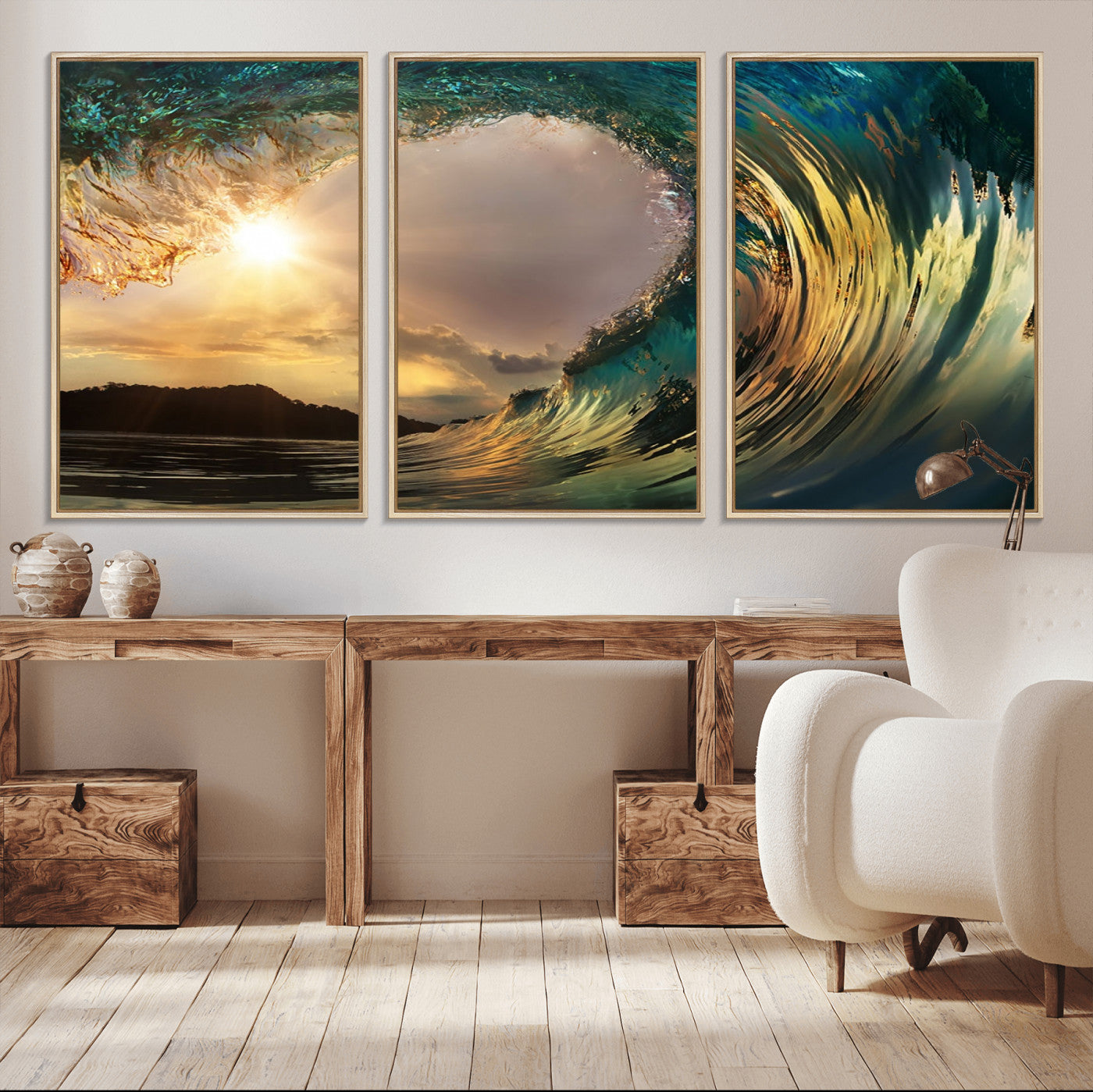 38256-MGV-CV-36X24-Ocean Wave Wall Art – Stunning Sunrise Through Curling Wave Canvas Print, Coastal Surf Photography Seascape Decor for Living Room,