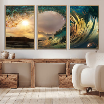 38256-MGV-CV-36X24-Ocean Wave Wall Art – Stunning Sunrise Through Curling Wave Canvas Print, Coastal Surf Photography Seascape Decor for Living Room,