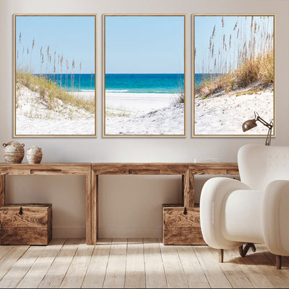 58498-MGV-CV-36X24-White Sandy Beach Wall Art – Panoramic Coastal Canvas Print, Ocean View Decor for Living Room, Bedroom, Office, Relaxing Seaside