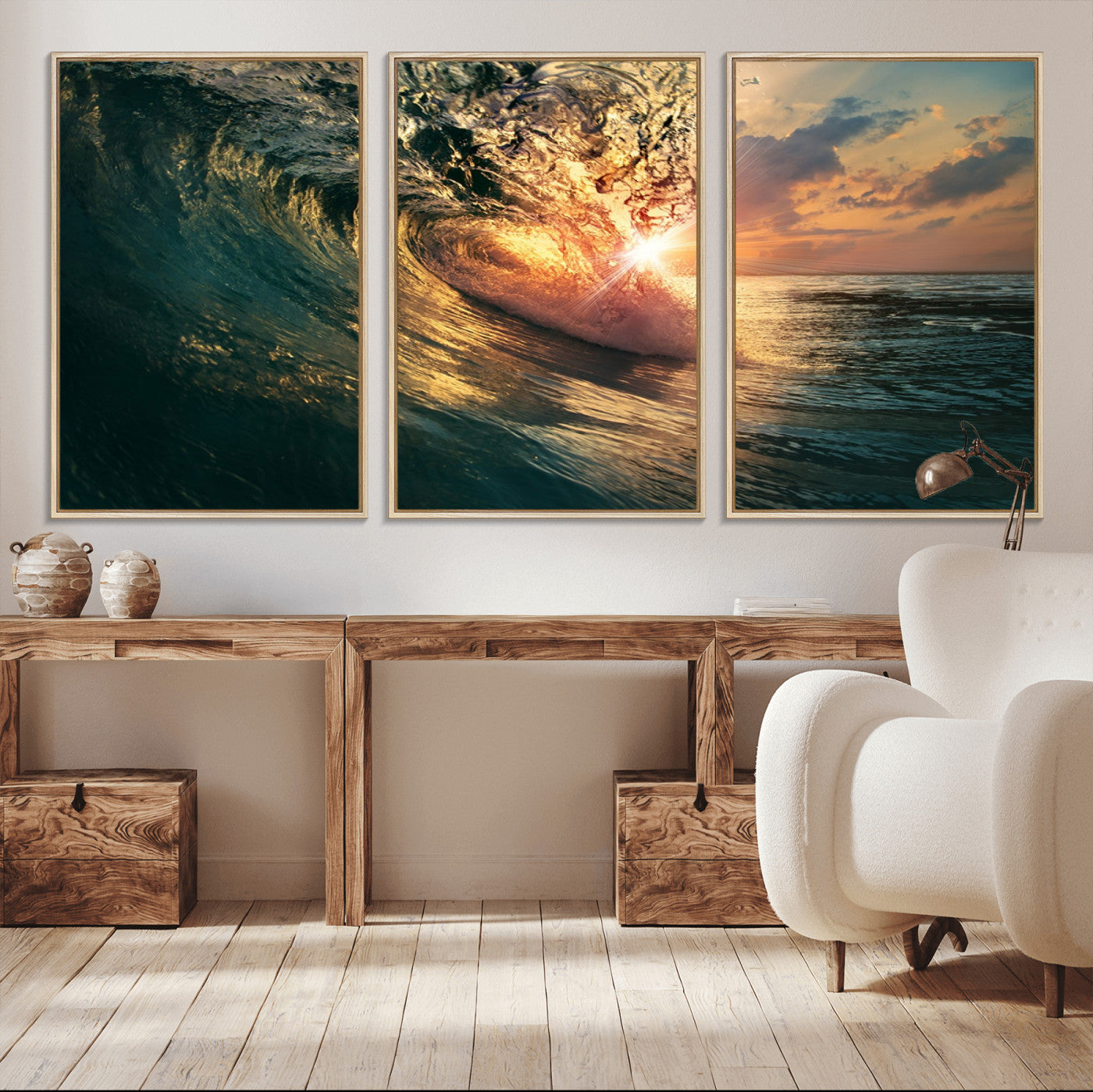 55359-MGV-CV-36X24-Radiant Ocean Wave Wall Art – Panoramic Surf Canvas Print, Vibrant Sunset Beach Decor for Home, Office or Man Cave