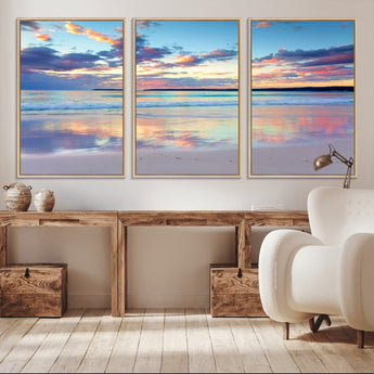 56723-MGV-CV-36X24-Serene Sunset Beach Wall Art – Panoramic Coastal Canvas Print, Peaceful Ocean Reflection Decor for Living Room, Bedroom or Office