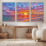 72836-MGV-CV-36X24-Fiery Sunset Beach Wall Art – Panoramic Vibrant Ocean Canvas Print, Dramatic Coastal Decor for Living Room, Bedroom or Office