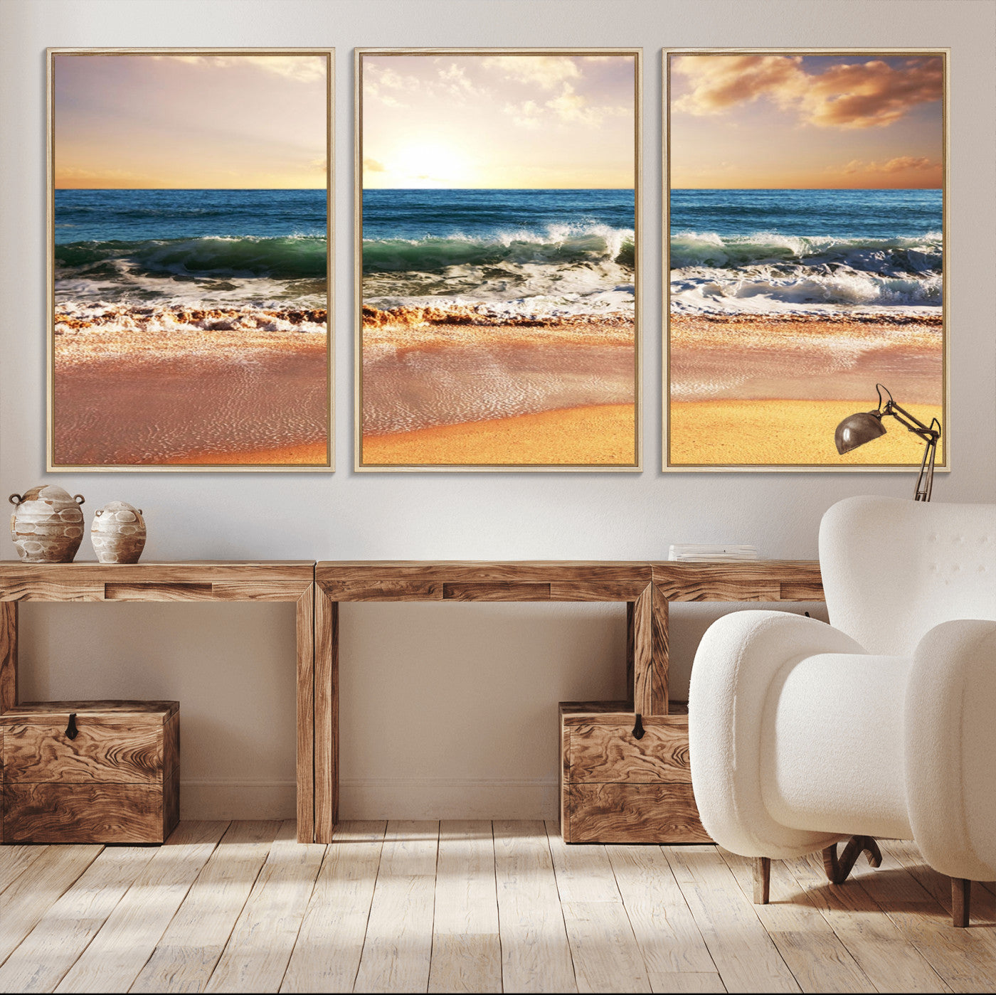 79005-MGV-CV-36X24-Golden Sunrise Ocean Waves Wall Art – Panoramic Seashore Canvas Print, Calming Coastal Decor for Home, Office or Relaxation Space