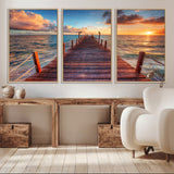 28836-MGV-CV-36X24-Ocean Pier Sunset Wall Art – Wooden Dock and Golden Horizon Canvas Print, Coastal Seascape Photography for Living Room, Bedroom,