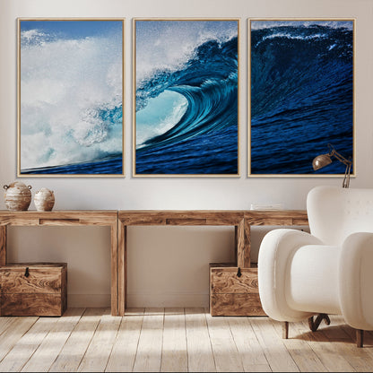 89502-MGV-CV-36X24-Powerful Ocean Wave Wall Art – Panoramic Blue Sea Wave Canvas Print, Coastal Surf Photography Artwork for Living Room, Bedroom, or
