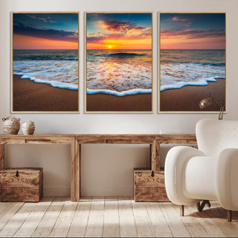 16110-MGV-CV-36X24-Ocean Sunset Wall Art – Vibrant Beach Waves and Horizon Canvas Print, Relaxing Coastal Seascape Decor for Living Room or Bedroom