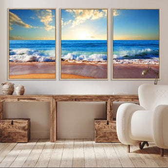50522-MGV-CV-36X24-Ocean Sunrise Wall Art – Peaceful Beach Waves and Golden Horizon Canvas Print, Coastal Seascape Decor for Home or Office
