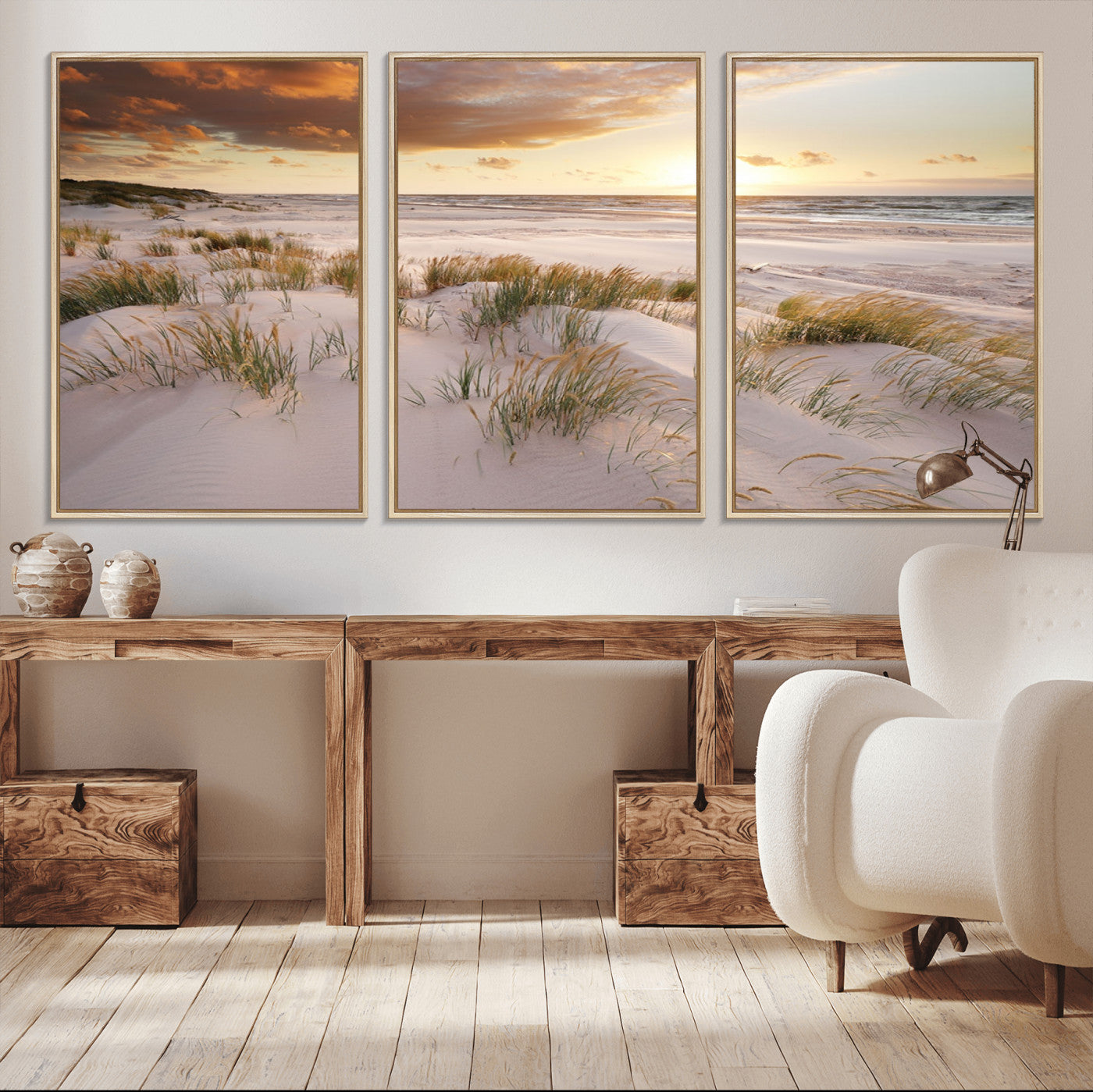 61246-MGV-CV-36X24-Coastal Sand Dunes Wall Art – Serene Beach Sunset Canvas Print with Grasses and Ocean View, Tranquil Seaside Decor for Living Room