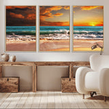 72948-MGV-CV-36X24-Ocean Sunset Wave Wall Art – Dramatic Seascape Canvas Print with Golden Sky and Crashing Waves, Coastal Beach Decor for Living