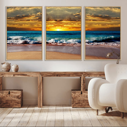 83389-MGV-CV-36X24-Ocean Sunrise Wall Art – Vibrant Beach Waves Canvas Print, Coastal Seascape Decor for Living Room or Office