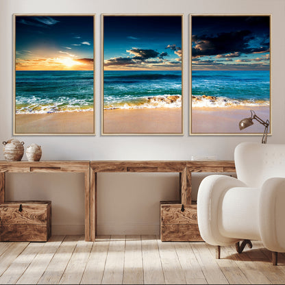 88985-MGV-CV-36X24-Ocean Sunset Wall Art – Tranquil Beach Waves Canvas Print, Coastal Seascape Decor for Living Room or Office