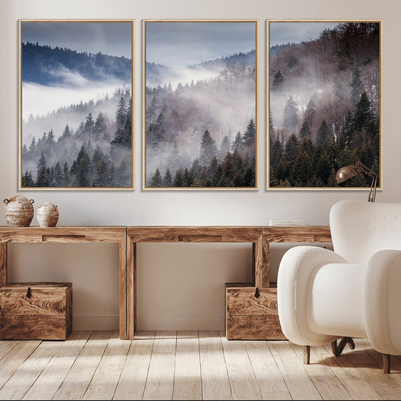 18459-MGV-CV-36X24-Misty Pine Forest Wall Art – Serene Mountain Landscape Canvas Print, Tranquil Nature Artwork for Living Room, Bedroom, Cabin or