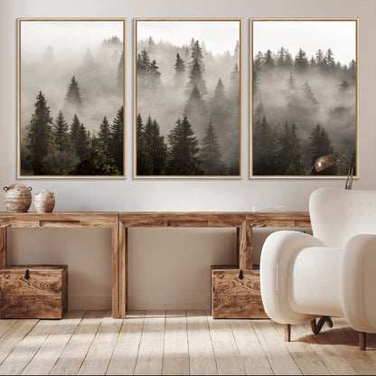 62862-MGV-CV-36X24-Misty Forest Wall Art – Tranquil Pine Tree Canvas Print with Mountain Fog, Nature Landscape Artwork for Living Room, Bedroom, or