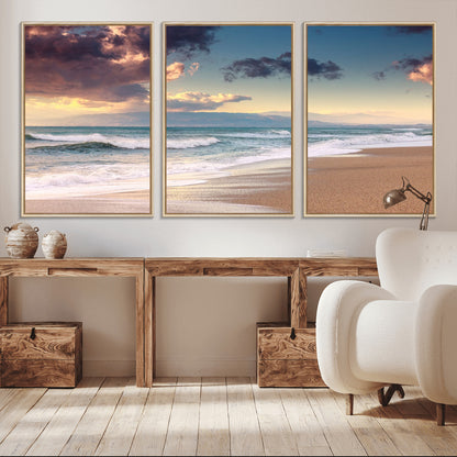 42253-MGV-CV-36X24-Serene Beach Waves Wall Art – Tranquil Ocean Horizon Canvas Print, Coastal Seascape Decor for Living Room or Office Wall