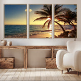 82710-MGV-CV-36X24-Palm Tree Sunset Beach Wall Art – Tropical Ocean Canvas Print, Coastal Paradise Seascape Decor for Living Room or Office Wall